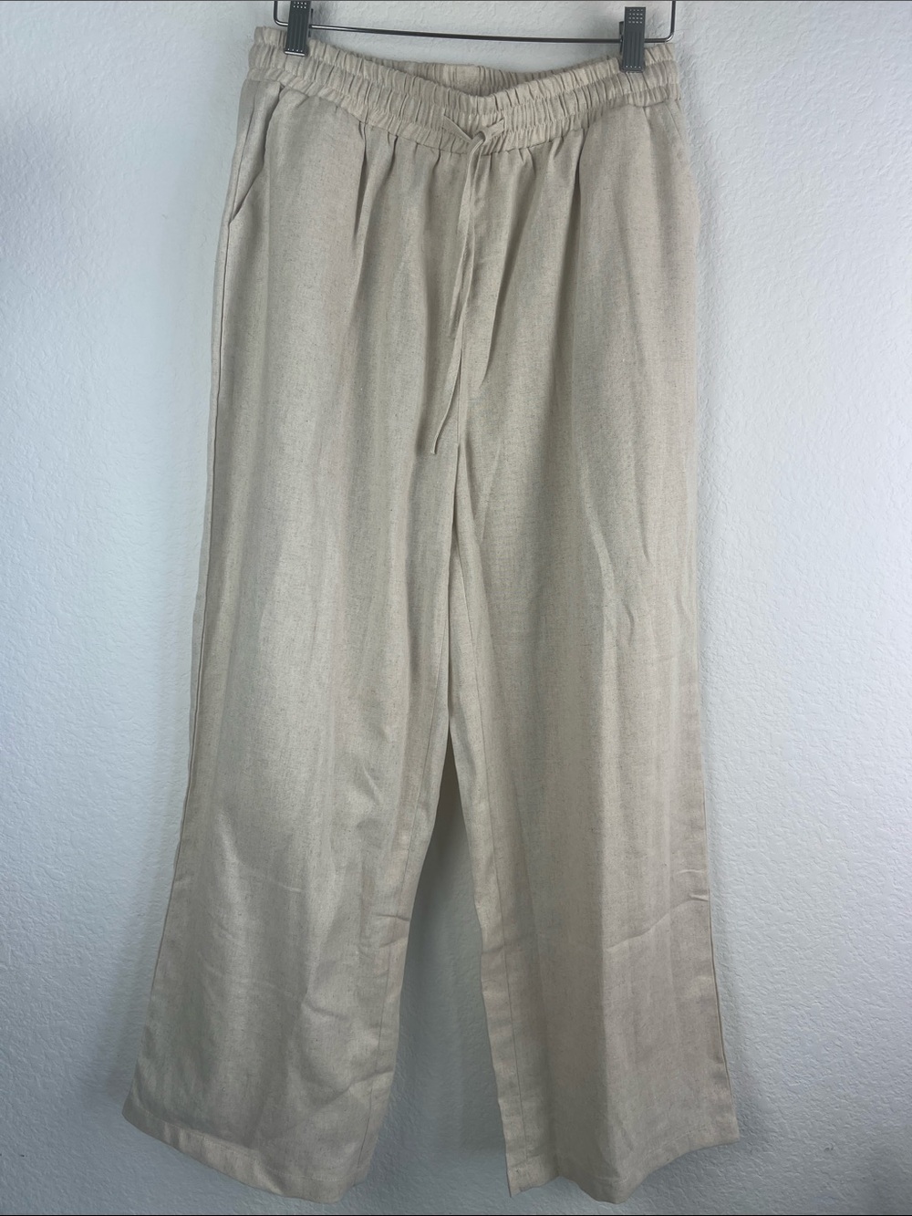 Relaxed Wide-Leg Drawstring Pants in Beige